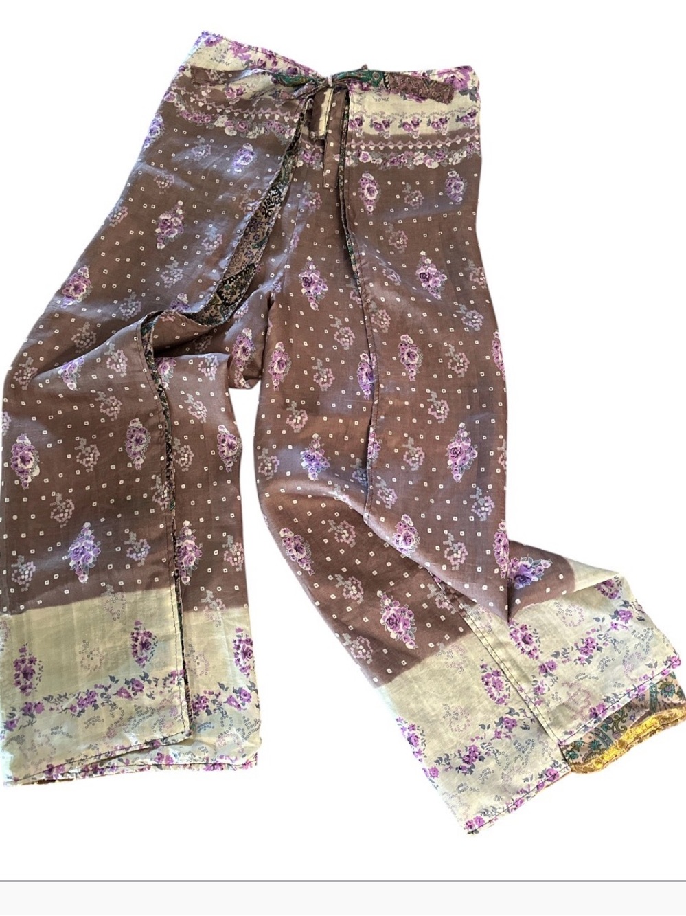 Fisherman Wrap pants Floral Print adjustable one size boho artisan/yoga/Hippie